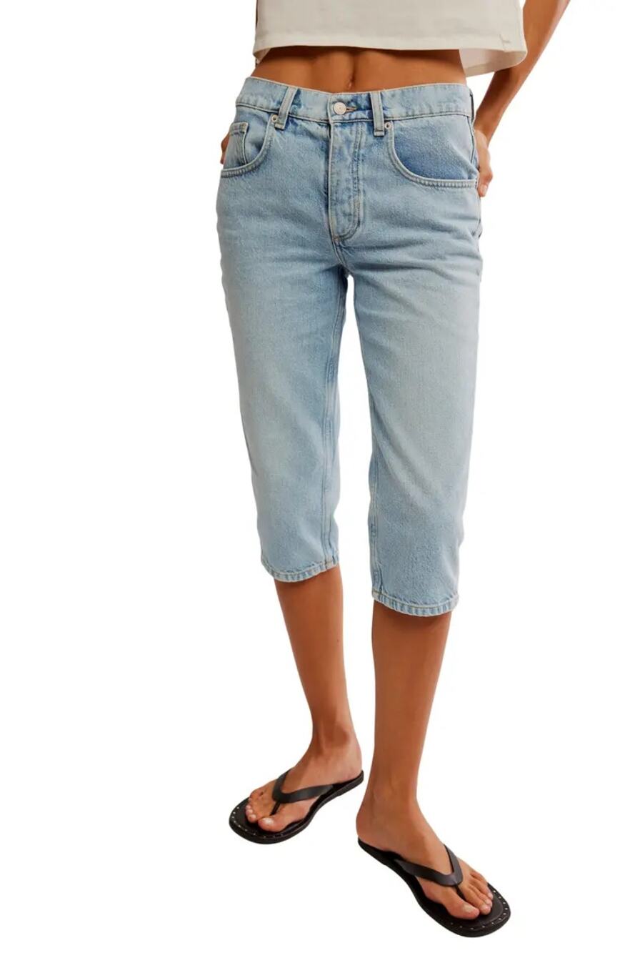 We the Free Sun City Cotton High Waisted Denim Capri Jeans Blue Women's NWT